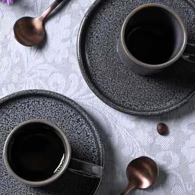 Jogo 6 Xícaras Cafezinho Com Pires 90ml Cerâmica Porto Brasil Day by Day Stoneware Azul Basic Dove
