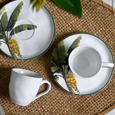 Jogo 6 Xícaras Chá Café com Pires 170ml Branco Bio Bananê Cerâmica Porto Brasil Mesa Posta