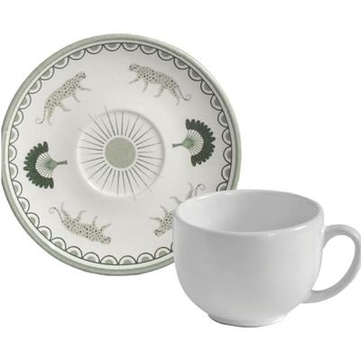 Jogo 6 Xícaras Cerâmica de Chá Com Pires 220ml Branca Exótica Porto Brasil Stoneware Artesanal