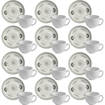 Conjunto 12 Xícaras em Cerâmica de Chá com Pires 220ml Branco Exótica Porto Brasil Mesa Posta