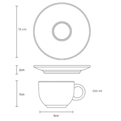 Kit 12 Xícaras de Chá com Pires Branca e Azul 220ml Stoneware Cerâmica Artesanal Coimbra