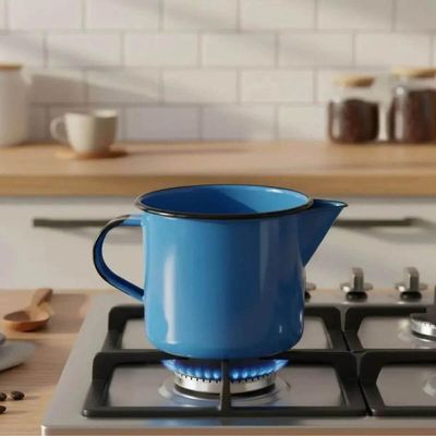 2 Canecas Esmaltadas Azul Metallouça 1 Litro com Bico e Alça Leiteiras Aço Esmaltado
