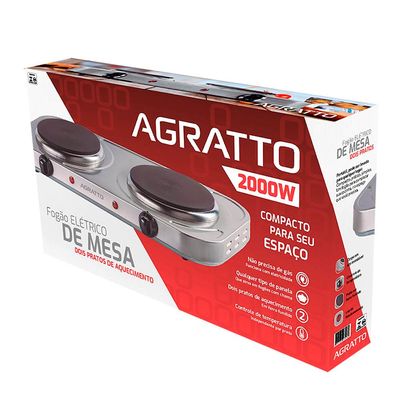 Fogão de Mesa Elétrico 2 Bocas Agratto FM-01 Inox 127V 2000W