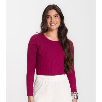 Blusa Feminina Canelada Com Manga Longa Rovitex Vermelho G / Vermelho