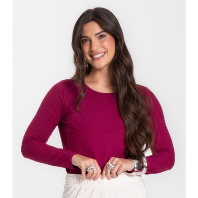 Blusa Feminina Canelada Com Manga Longa Rovitex Vermelho M / Vermelho