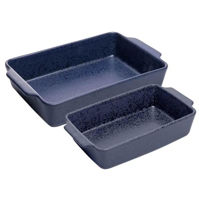 Jogo 2 Travessas Refratárias Assadeiras Média Grande Cerâmica Wolf Alças Mist Azul Matte