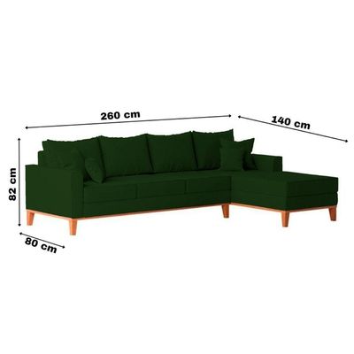 Sofá 4 Lugares Beny Com Chaise Direito Suede Verde
