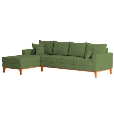 Sofá 4 Lugares Beny Com Chaise Esquerdo Linho Verde Oliva