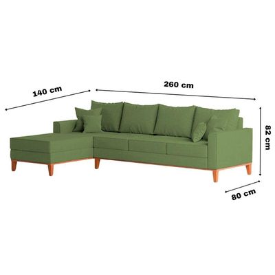 Sofá 4 Lugares Beny Com Chaise Esquerdo Linho Verde Oliva