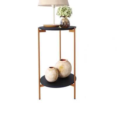 Conjunto Mesa De Centro E Lateral Liora Preto Com Pés De Ferro Bronze