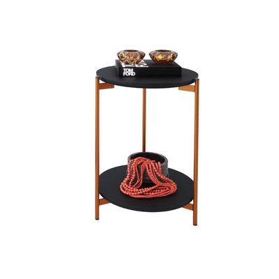 Conjunto Mesa De Centro E Lateral Liora Preto Com Pés De Ferro Bronze