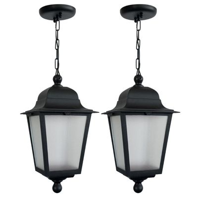 Kit 2 Lustres Pendentes Clássico Colonial Termoplástico Preto Lente Fosca E27 Soberana Dital Bivolt