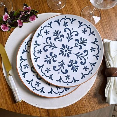 Prato Raso Stoneware Coimbra Porto Brasil 26,5cm Branco Azul Mesa Posta Cozinha Avulso