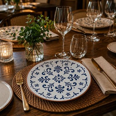 Prato Raso Stoneware Coimbra Porto Brasil 26,5cm Branco Azul Mesa Posta Cozinha Avulso