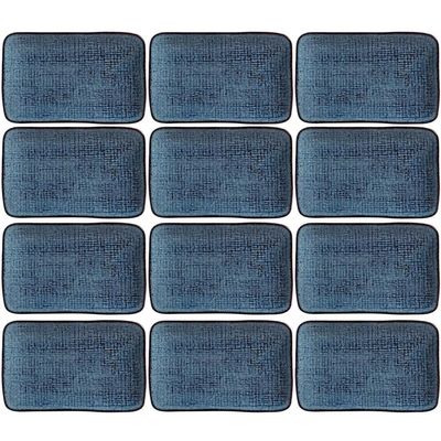 12 Pratos Retangulares 27x16cm Porto Brasil Cerâmica Titanium Juta Travessas Orientais