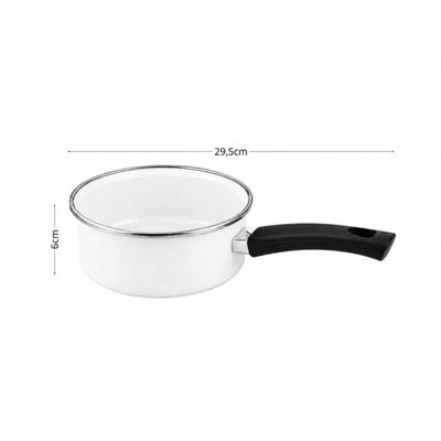 Panela Papeiro Esmaltado 14cm Branco Cabo Baquelite Borda Inox 800ml Metallouça