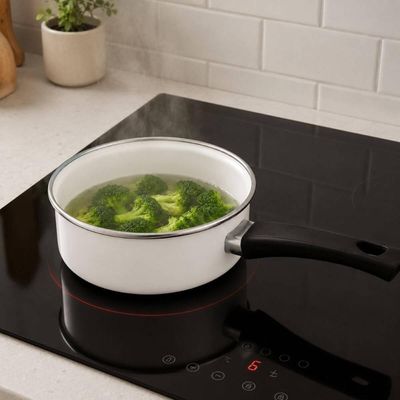 Panela Papeiro Esmaltado 14cm Branco Cabo Baquelite Borda Inox 800ml Metallouça