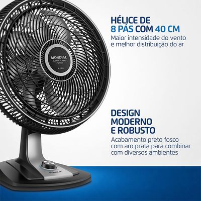 Ventilador de Mesa 40cm Super Turbo Force Mondial Preto/Prata VSTF-40-8P-BS 127V