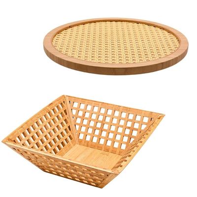 Jogo Tábua de Frios Giratória 30cm e Fruteira 28,5cm Bambu Cesto de Mesa Cozinha