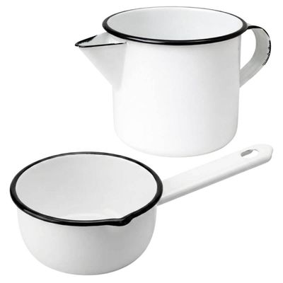 Conjunto Esmaltado Branco Caneca 1L Papeiro 550ml Metallouça Aquecer Preparar Servir
