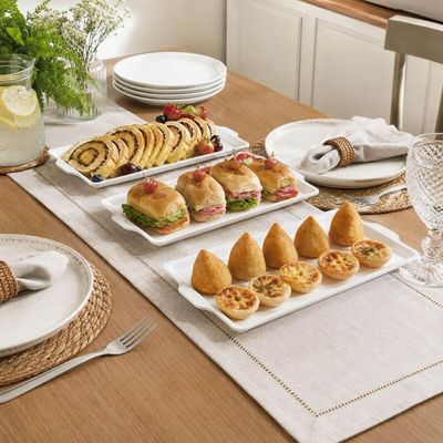 Bandeja para Servir Retangular Melamina Branca Bolos Buffet 35x18cm Restaurante Haus Concept