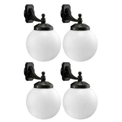 Kit 4 Arandelas Luminárias Parede Globo Leitoso 33x52 Elegante Preto E27 Dital