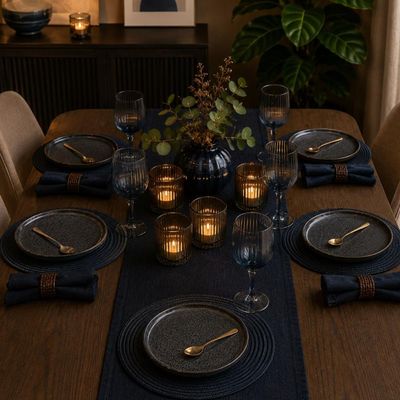 Conjunto 6 Pratos Rasos Sobremesa Basic Dove 19,5cm Porto Brasil Stoneware Azul Escuro Mesa Posta