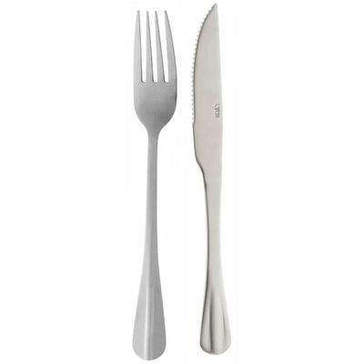 Jogo 12 Talheres Faqueiro Faca Churrasco Aço Inox Positano Garfo Mesa Posta Refeições Lyor