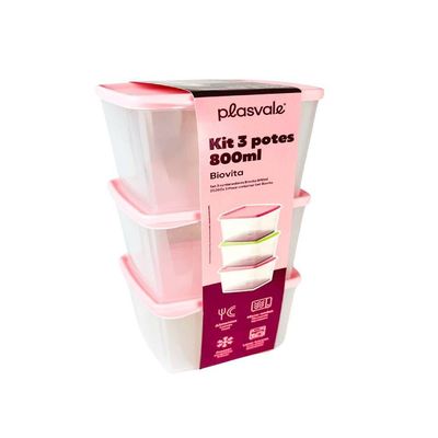 Kit 3 Potes 800ml Plasvale Rosa