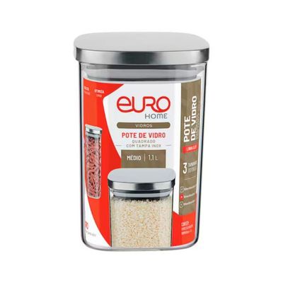 Pote de Vidro Slim 1,1L com Tampa Hermética Euro Home Transparente