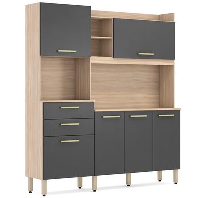 Cozinha Compacta Savoy com 6 Portas 2 Gavetas e 2 Prateleiras Demóbile Avena com Grafito