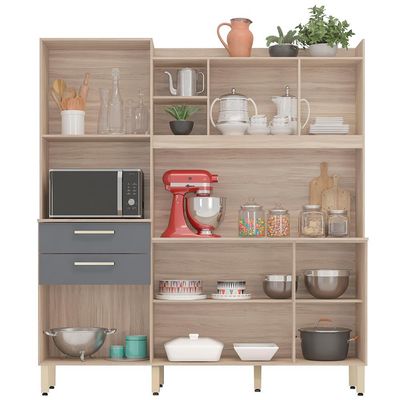 Cozinha Compacta Savoy com 6 Portas 2 Gavetas e 2 Prateleiras Demóbile Avena com Grafito