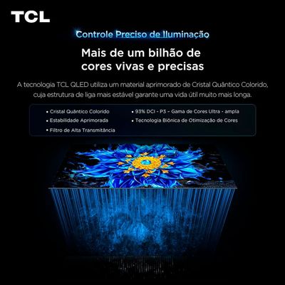 Smart TV 65 4K QLED 65P7L Google TV até 120Hz Dolby Vision Atmos TCL Preto / Bivolt