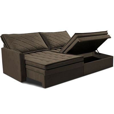 Sofá 3 Lugares Cama InBox Marselha II Retrátil Reclinável com Baú Revestimento Suede Velusoft 160cm Café