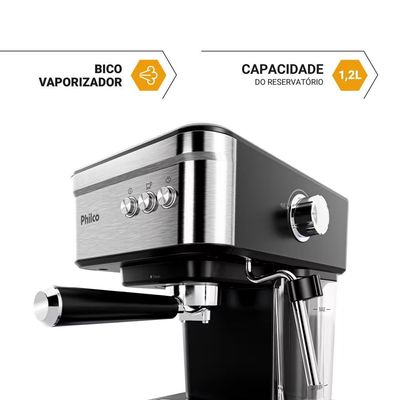 Cafeteira Expresso PCF04A 20 Bar Reservatório 1.2L Potência 950W Philco Prata/Preto / 110V