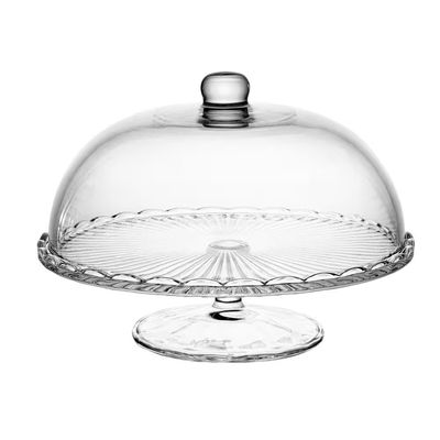 Prato para Bolo com Pé Bangkok 29x21cm Vidro com Tampa Base Elegante Wolff Transparente