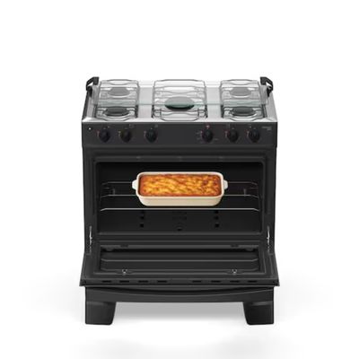 Fogão 5 Bocas Mônaco Plus com Mesa Inox Acendimento Automático Bivolt  Atlas Preto