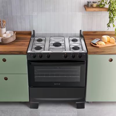 Fogão 5 Bocas Mônaco Plus com Mesa Inox Acendimento Automático Bivolt  Atlas Preto