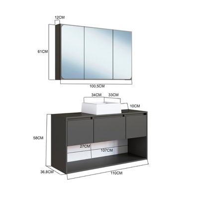 Gabinete de Banheiro Suspenso 110cm com Espelheira Lavinia c