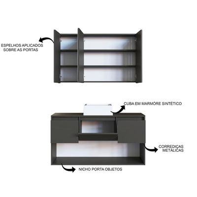 Gabinete de Banheiro Suspenso 110cm com Espelheira Lavinia c