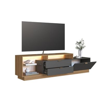 Rack para TV até 55 Polegadas 200cm com Nichos 2 Gavetas Prateleira de Virdro e Iluminação em LED Urban Mel/Grafite