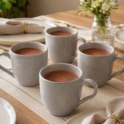 Jogo 4 Canecas 273ml Cerâmica Bruma Porto Brasil Xícara de Chá Café Cappuccino Artesanal Cinza