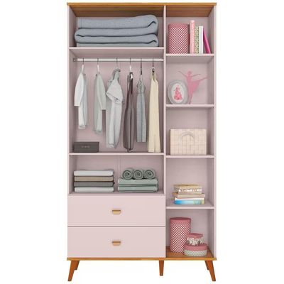 Conjunto Quarto Infantil Ternura Cômoda 5 Gavetas Berço 2 em 1 Guarda-Roupa 2 Portas Colchão Herval Espuma D18 Bartira Rosa Wood