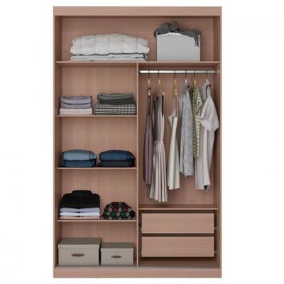 Guarda-Roupa Solteiro Paris 2 Portas de Correr com Espelho 2 Gavetas Internas MDP 134,4cm Bartira Avelã/Cappuccino