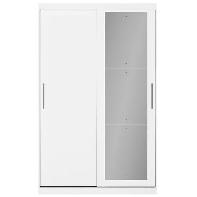 Guarda-Roupa Solteiro Paris 2 Portas de Correr com Espelho 2 Gavetas Internas MDP 134,4cm Bartira Branco