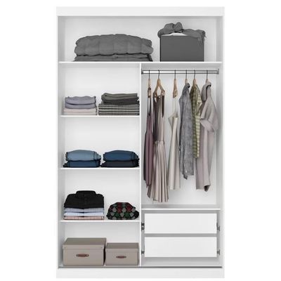Guarda-Roupa Solteiro Paris 2 Portas de Correr com Espelho 2 Gavetas Internas MDP 134,4cm Bartira Branco