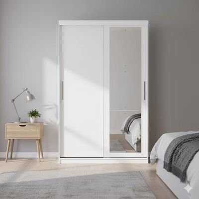 Guarda-Roupa Solteiro Paris 2 Portas de Correr com Espelho 2 Gavetas Internas MDP 134,4cm Bartira Branco
