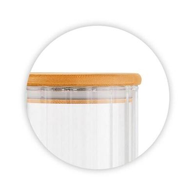 Pote Redondo Canelado 1,2L Vidro com Tampa de Bambu Slim Euro Home Transparente