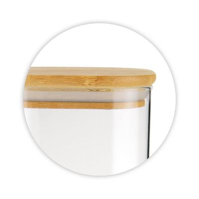 Pote Quadrado Slim Euro Home Vidro Borossilicato com Tampa de Bambu 1,1L Transparente