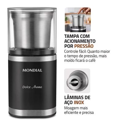 Moedor de Café MCF-01-BI Inox 180W 60g Lâminas Inox Mondial Preto / 220V